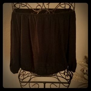 Black off the shoulder, drawstring crop top